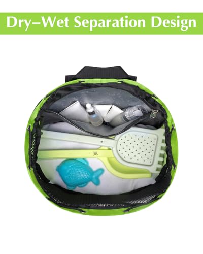 Drawstring Backpack Sandproof Beach Backpack with Shoe Compartment & Wet Pocket Waterproof Mesh Swim Bag Pool Bag for Gym, Travel and Workout Gear (Mint Green) - color: Mint Green