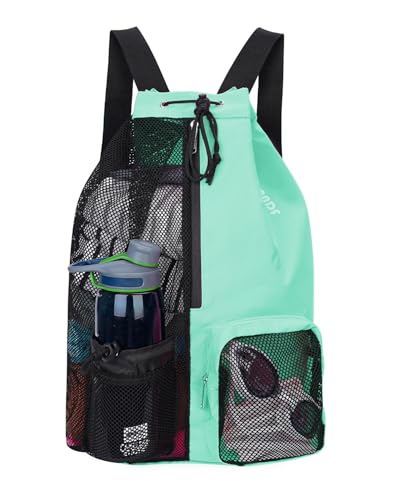 WANDF Swim Bag Mesh Drawstring Backpack with Wet Pocket for Swimming, Gym, and Workout Gear - color: Mint Green, size: Large