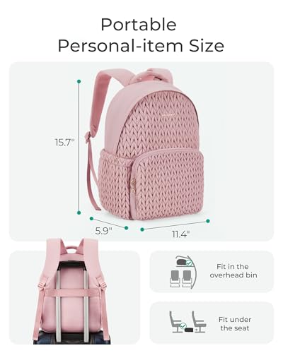 BAGSMART College Backpack for Women, Lightweight Puffy Travel Backpack, TSA Personal Item Casual Daypack, Beige