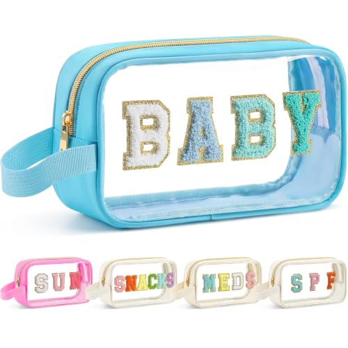 Kacctyen Baby Toiletry Bag Clear Diaper Bag Baby Bottle Travel Pouch Diaper and Wipes Organization Chenille Letter Cosmetics Nylon Waterproof Travel Pouch for Women - color: Blue, style: Baby