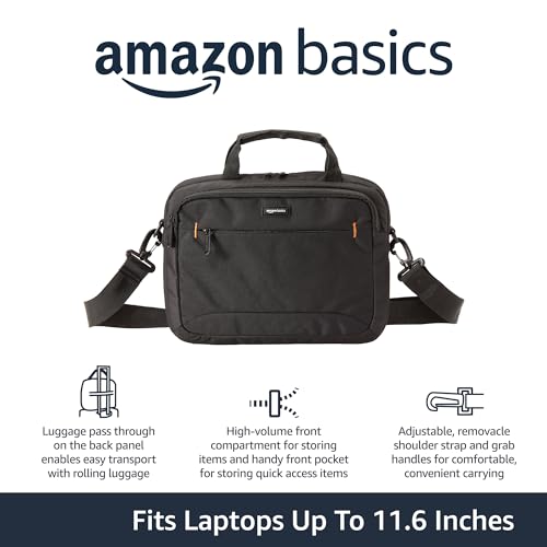 Amazon Basics 11.6 inch Laptop Bag with Shoulder Strap and Handle, Briefcase with Large Capacity Compartments for Tablets and Accessories, Black, 12-Pack - size: 11.6 Inch (Pack of 12), style: 1-pack