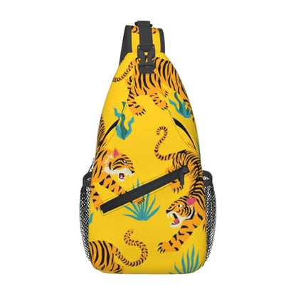 Yellow Angry Tiger Outdoor Crossbody Shoulder Bag For Unisex Young Adult Hiking Bicycling - color: 20