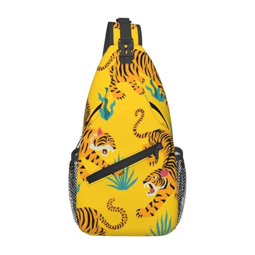 Yellow Angry Tiger Outdoor Crossbody Shoulder Bag For Unisex Young Adult Hiking Bicycling - color: 20