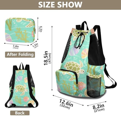 Drawstring Sport Gym Sackpack With Water Bottle Pocket Drawstring Beach Bags with Wet Dry Compartments Turtle Green Sea