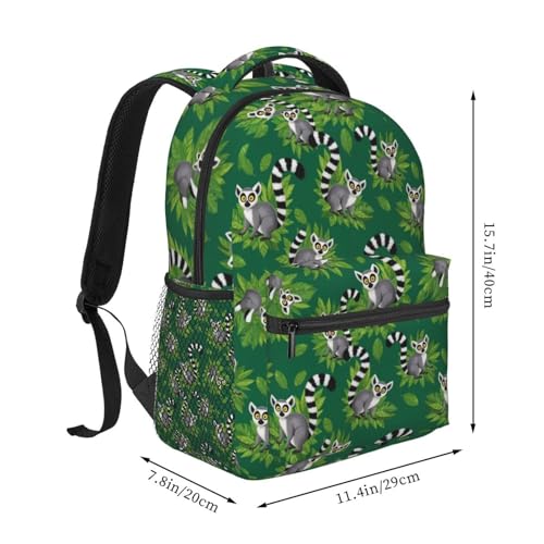 Casual Backpack Lemurs Monkey Tropical Green Leaves Floral, Lightweight Hiking Daypack with Water Bottle Holder for Travel - color: Pattern (229)