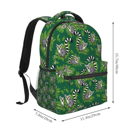 Casual Backpack Lemurs Monkey Tropical Green Leaves Floral, Lightweight Hiking Daypack with Water Bottle Holder for Travel - color: Pattern (229)