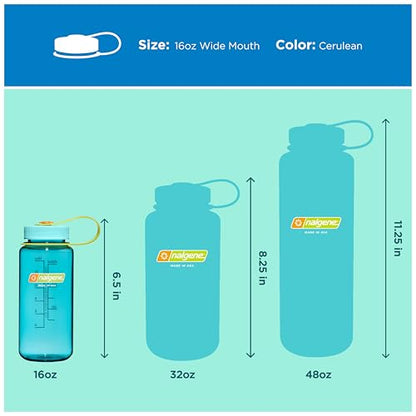Nalgene 16 oz Wide Mouth Water Bottle | Slim Cup Holder Size, BPA-Free, Durable & Leak Proof, Lightweight Travel Bottle, Cerulean - color: Cerulean Sustain, size: 16 Ounces
