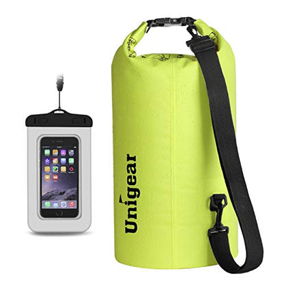 Unigear Dry Bag Waterproof, 2L/5L/10L/20L/30L/40L Floating and Lightweight Bags for Kayaking, Boating, Fishing, Swimming and Camping with Waterproof Phone Case - color: Yellow, size: 2L