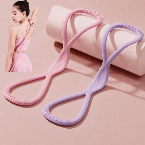 Resistance Bands with Handles,Figure 8 Resistance Band Elastic Fitness Bands Exercise Band for Home Yoga Gym Workout - color: Purple-15LB+Pink-25LB
