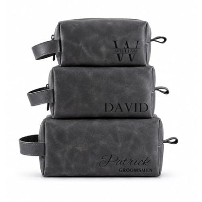 Motiwear Custom Leather Toiletry Bag for Men Personalized Dopp Kit Travel Grooming Organizer Gift for Him Stylish - Black - color: Black