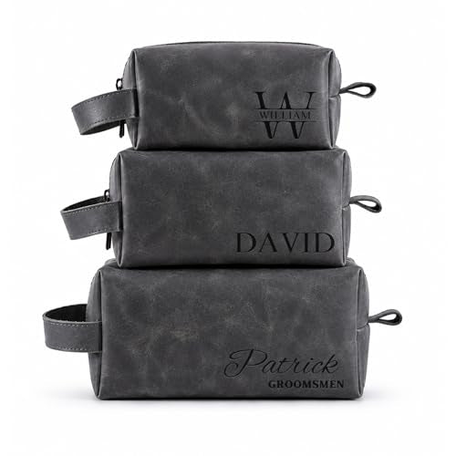 Motiwear Custom Leather Toiletry Bag for Men Personalized Dopp Kit Travel Grooming Organizer Gift for Him Stylish - Black - color: Black