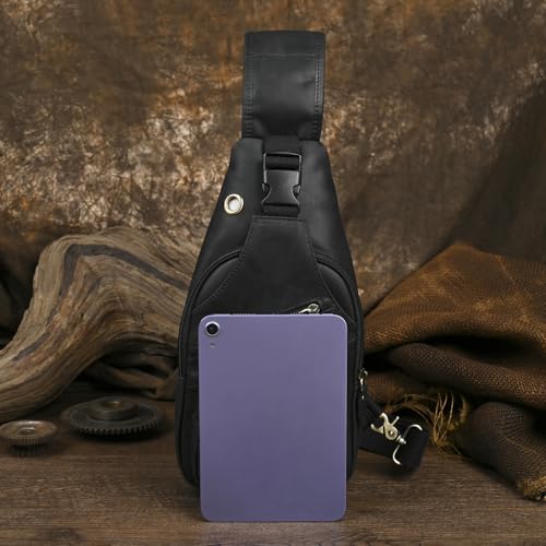 Le'aokuu Men Fashion Casual Tea Designer Travel Hiking Crossbody Chest Sling Bag Rig One Shoulder Strap Bag Men Leather 8015 | Fashion - color: X Dark Black
