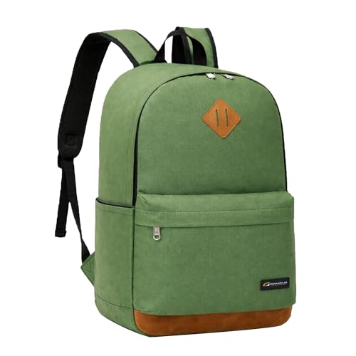TRAILKICKER Green School Backpack, 17 Inch Laptop Backpack for College, Work & Travel, Lightweight Water-Resistant 25L Bookbag with Side Pockets - color: Green