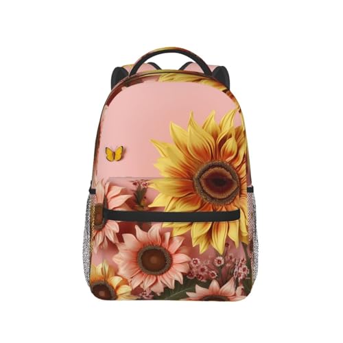 Big sunflower on pink background Travel Backpack for Men & Women 15.6 inch Laptop Backpack Waterproof Work Back Pack - color: Big Sunflower on Pink Background