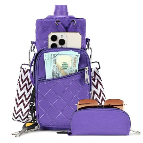 AGLOD Water Bottle Carrier Bag with Strap, Water Bottle Holder Crossbody Bags for Women Men for Walking, Hiking,Cycling - color: Purple, size: M(32oz-40oz)