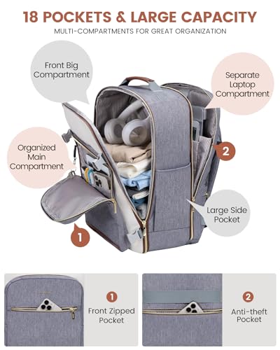 LOVEVOOK 40L Travel Backpack for Women & Men, Airline Approved Carry On Luggage with 3 Packing Cubes, TSA Overnight Bags, Waterproof Personal Item Bag, Weekender Essentials Backpacks fits 17" Laptop - color: Grey-beige-brown, size: Large