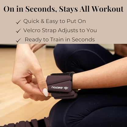 AMOYOU Wrist & Ankle Weights for Women – 2 lb Ankle Weights (Set of 2, 1 lb Each) | Arm Weights for Women | Leg Weights for Walking, Yoga, Cardio & Strength Training - color: Espresso