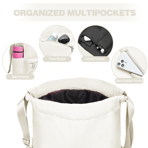 BAVELOE Drawstring Backpack with Wet Pocket Gym Backpack Water-Resistant Cinch String Bag Beach Swim for Women Men - color: Beige