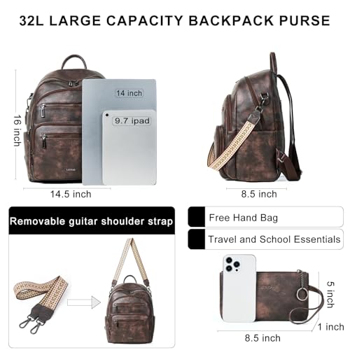 LATMAP Backpack Purse for Women Laptop Backpack, Leather Travel Back Pack Shoulder Bag Teacher College Daypack Work Handbag fits 14" Laptop, Coffee - color: Style1-coffee