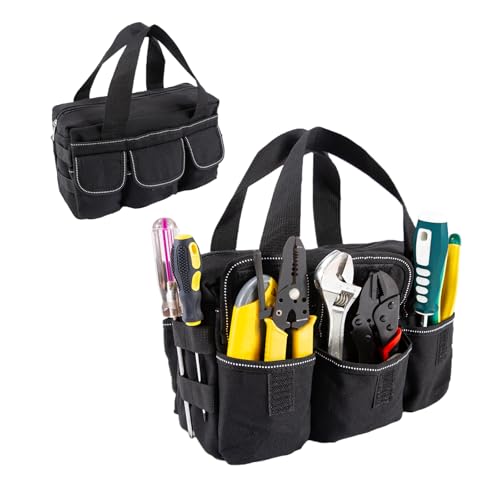 Small Tool Bag,Close Top Wide Mouth Tool Organizer Bag,Large Capacity Tool Bags for Men,Canvas Tool Storage Bag for Storage Handbag for Screwdrivers,Wrench,Pliers Hand Tools (Black-1, 12 Inch) - color: Black-1, size: 12 Inch