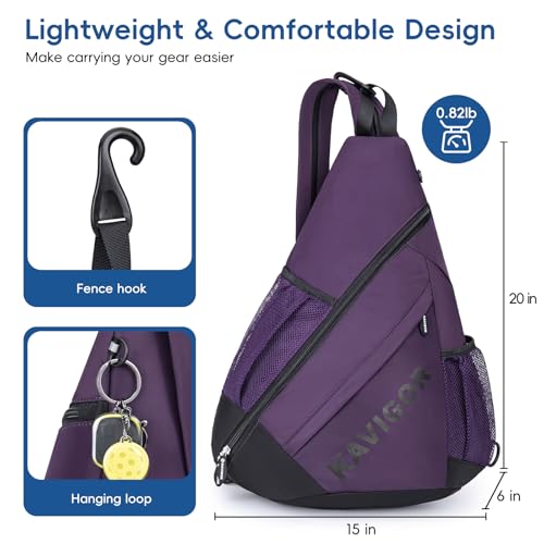 KAVIGOR Pickleball Sling Bag, Convertible Ultra-Light Backpack with Skin-Soft Fabric & Wet/Dry Pocket, Fits 4 Paddles + Gear - color: Dark Purple