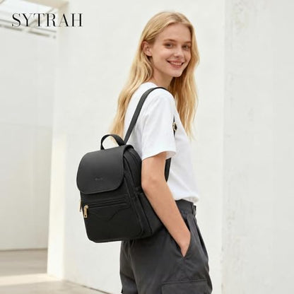 SYTRAH Mini Backpack Purse for Women, Causal Small Backpack with Built-in RFID Wallet & 11" Tablet Sleeve, Stylish Travel Daypack for Daily Black - color: Black