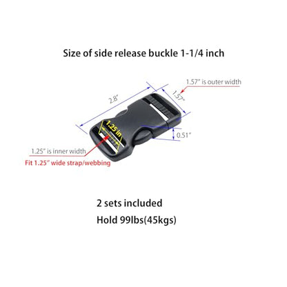 Side Release Buckles Heavy Duty Plastic Buckle Snap Clips Clasps Backpack Buckle Replacement for Strap - style: 1-1/4 Inch - 2sets