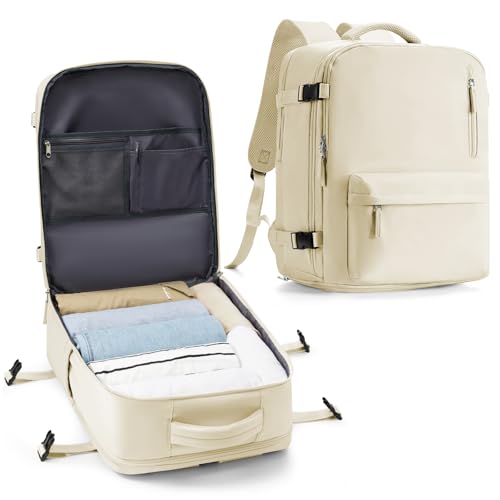 VECAVE 18x14x8 TSA-Approved Personal Item Backpack – Under Seat Carry-On Travel Bag for Women, Fits 15.6" Laptop, with Water Bottle & Shoe Pouch, Airline Travel Backpack Flight approved Beige - color: H5-beige, size: Large