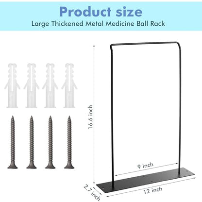 Threan Metal Medicine Ball Rack Wall Mounted 16.6'' Large Yoga Storage Ball Rack Thickened Black Sport Exercise Equipment Holder for Home Gyms Studios Space