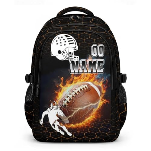 Mercuryelf Custom Kids Backpack for Football Player - Personalized Boys Backpack for Kindergarten Elementary Primary, Durable Lightweight School Bag for Practice - color: Brown