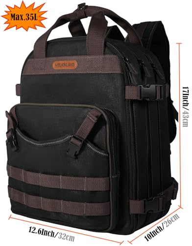 WELKINLAND 90-Pockets Electrician Backpack, Wax-Canvas Tool Backpacks Heavy Duty, Convenient Work Tool Back pack With Pockets