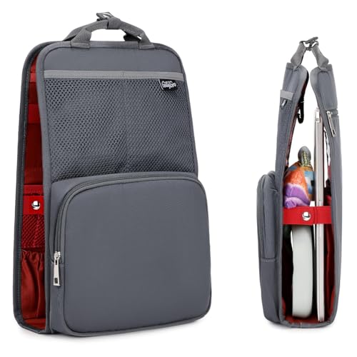 GillyGro Unisex Foldable Vertical Backpack Organizer Insert for Tote Bag, Carry On, Picnic, Camping - With Pockets & Handle - color: Gray/Red