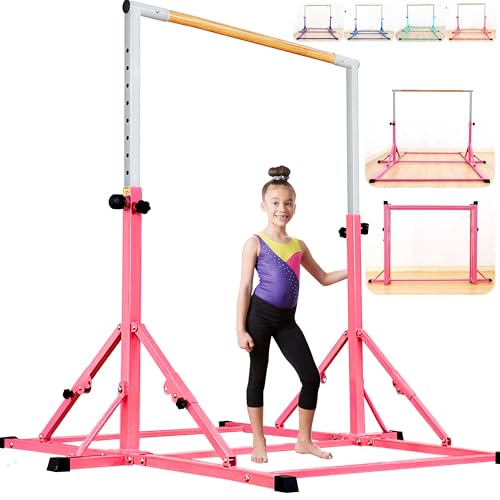 Marfula Gymnastic Bar For Kid and Teenage of 3-25, 5Ft/8 FT Base Length 4Ft Width 5Ft Adjust Height, Gymnastic Kip Bar For Gymnast, Gymnastic Training Equipment For Professional Training Home Club Use - color: Pink(5 Ft Base)