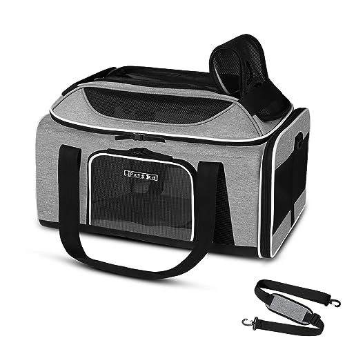 Petskd Top-Expandable Pet Carrier 17x12x8.5 Inches JetBlue Allegiant Spirit Airline Approved, Soft-Sided Carrier for Small Cats and Dogs with Locking Safety Zippers and Anti-Scratch Mesh(Grey) - color: Grey, size: 17.0"L x 12.0"W x 8.5"H