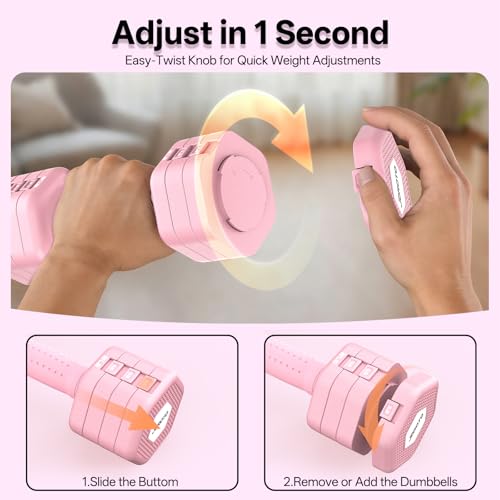 JOROTO 4-in-1 Adjustable Dumbbell Set of 2, 16LBS/22LBS Hand Weights for Women, Men, Upgraded TPE Soft Handle, 1s-Adjust Dual-Stable Dumbbell Set for Women Home Gym Exercise Training - color: D-Pink-16 LBS Pair