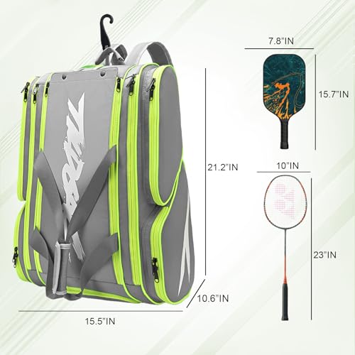 TILDOSAC Pickleball Bag - Large Paddle Bag for 4 Paddles & Accessories - Fence Hook, Extra Pockets, Shoe Compartment - color: Grey