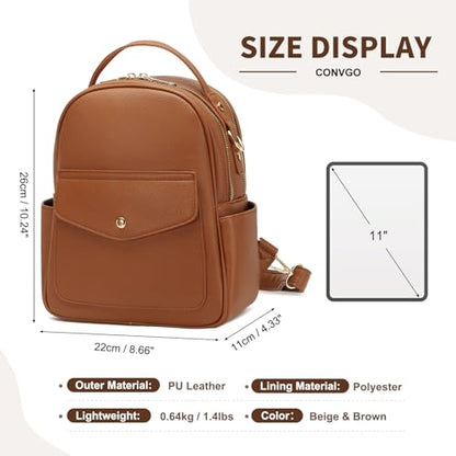 Small Backpack Purse for Women PU Leather Mini Backpack, Brown - color: Brown
