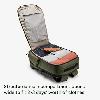 Halfday Roamer All-in-One Travel Backpack: 15” Laptop Compartment, Built-In Shoe/Laundry Pouch (Magnetic Sternum Strap, Padded Shoulder Support), Weekend & Business Trip Carry-on Bag, Olive - color: Olive