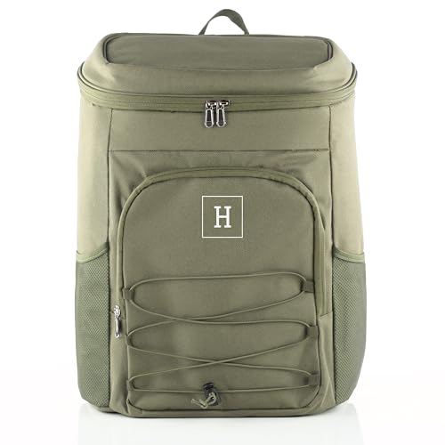 Personalized Cooler Backpack for Men, Custom Embroidered Backpack Cooler Bag, 30 Can Insulated Soft Cooler with Bottle Opener, Gift for Groomsmen Dad Husband, Black Blue Green - color: Green