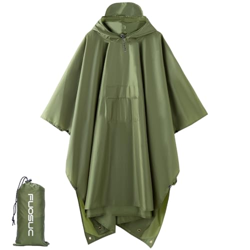 Hooded Waterproof Raincoat, Unisex Outdoor Hiking Camping Mat and Small Tent - color: Army Green