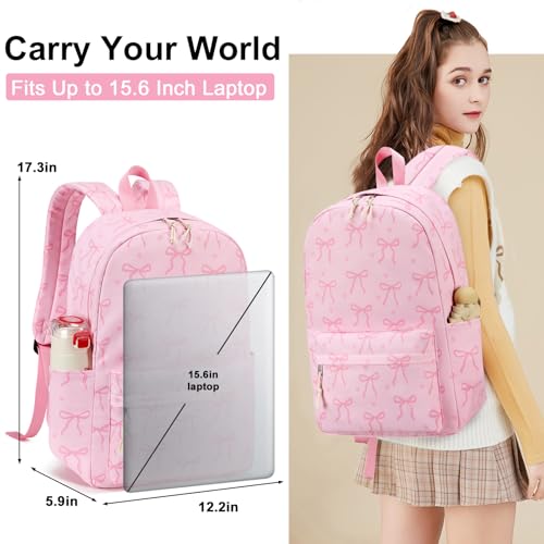LOIDOU Girls Backpack for Kids Cute School Bookbag - color: Bow Tie Pink, size: L-17"