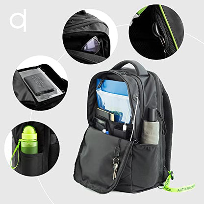 ARTIX® Waterproof Laptop Backpack for Men & Women | Large 17.3-inch Travel Backpack | Stylish & Durable Computer Bag for Business, Office & Work | Versatile Rucksack for Adults (Black/Green)