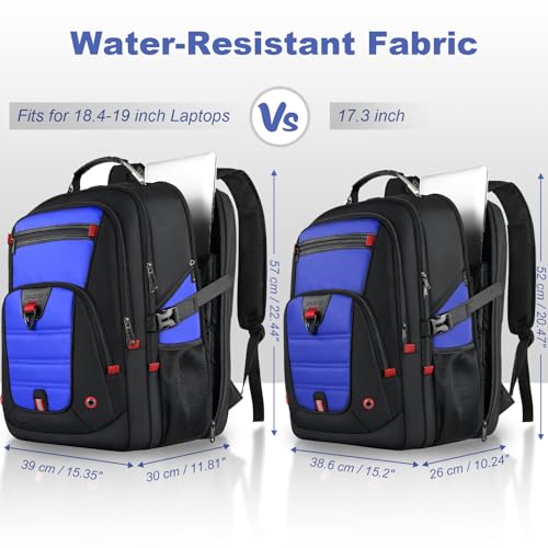 Z-MGKISS Gaming Laptop Travel Backpack Fits 18.4"-19" Laptops, Extra Large TSA Carry On Bag, Long-Term Durability College Business Work Mens Backpack, Water Resistant Rucksack Bag, Blue - color: Blue, size: 18.4 Inch (22''x15''x12'')