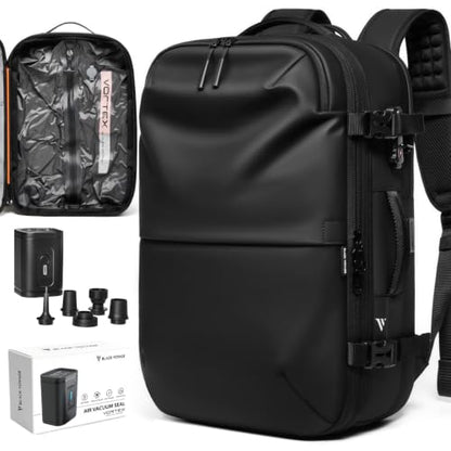 BlackVoyage Vortex Vacuum Seal Travel Backpack 60L Expandable Air Compression System Water Resistant TSA Lock Carry-On - color: Black