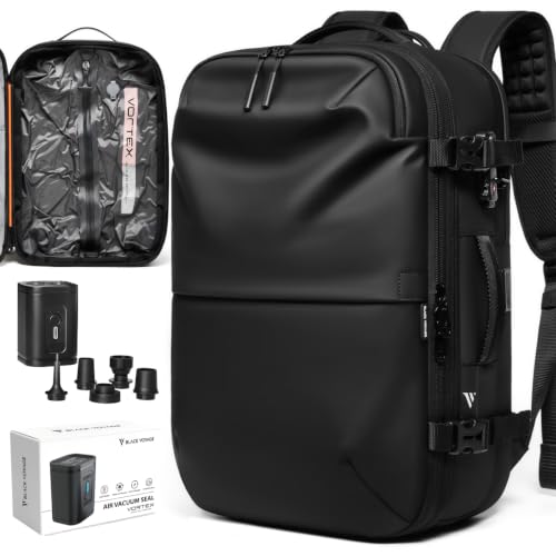 BlackVoyage Vortex Vacuum Seal Travel Backpack 60L Expandable Air Compression System Water Resistant TSA Lock Carry-On - color: Black