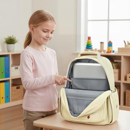 mibasies Girls Backpacks Ages 5-8: Quilted Backpack for Kids - Cute 15 Inches Bookbag for Kindergarten Elementary School Strawberry Beige - color: Strawberry Beige, style: Kids-15"h