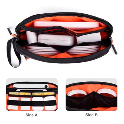 Cable Organizer Bag, Charger Organizer Pouch Case for Travel Accessories/Airplane Essentials/Electronics Tech Gadgets (Black)