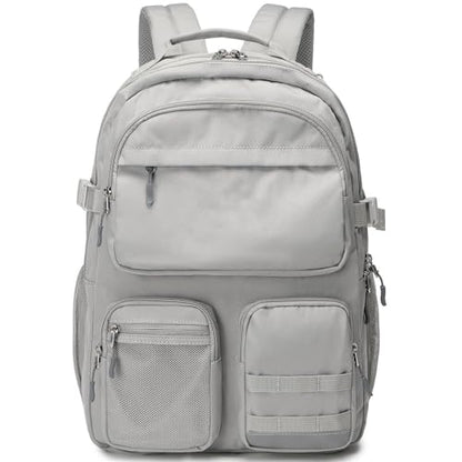 Lohol Water Resistant Backpack with Multifunctional Pockets for Teens, Durable Bookbag fits 15.6 inch Laptop for School Travel College, 25L (Grey) - color: Grey