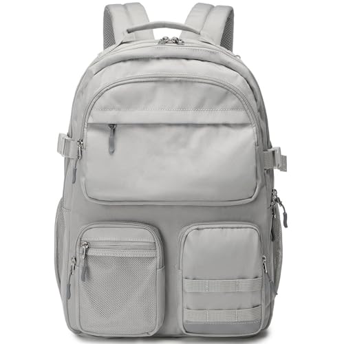 Lohol Water Resistant Backpack with Multifunctional Pockets for Teens, Durable Bookbag fits 15.6 inch Laptop for School Travel College, 25L (Grey) - color: Grey