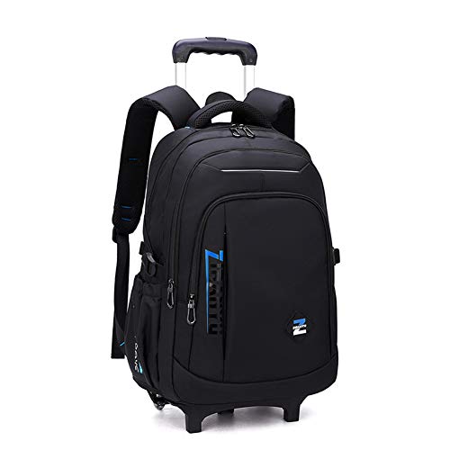 VIDOSCLA Black Kids Boys Rolling Backpack Teens Carry-on Luggage with Wheels Trolly BookBag for School-2 Wheels - color: A1# Black Blue-2 Wheels, style: A1# 2 Wheels